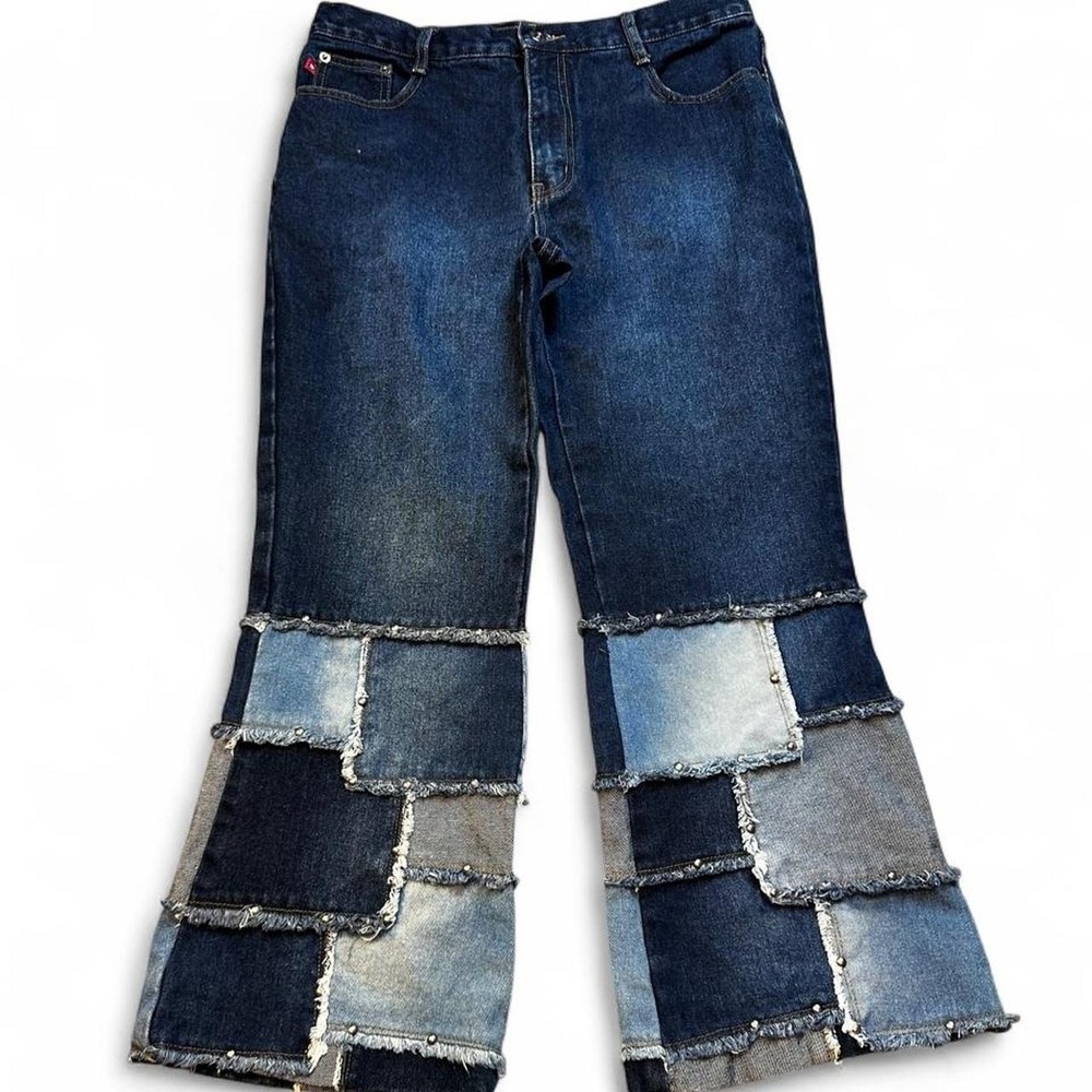 Vintage Zana Di patchwork Y2K flare denim blue jeans size 11